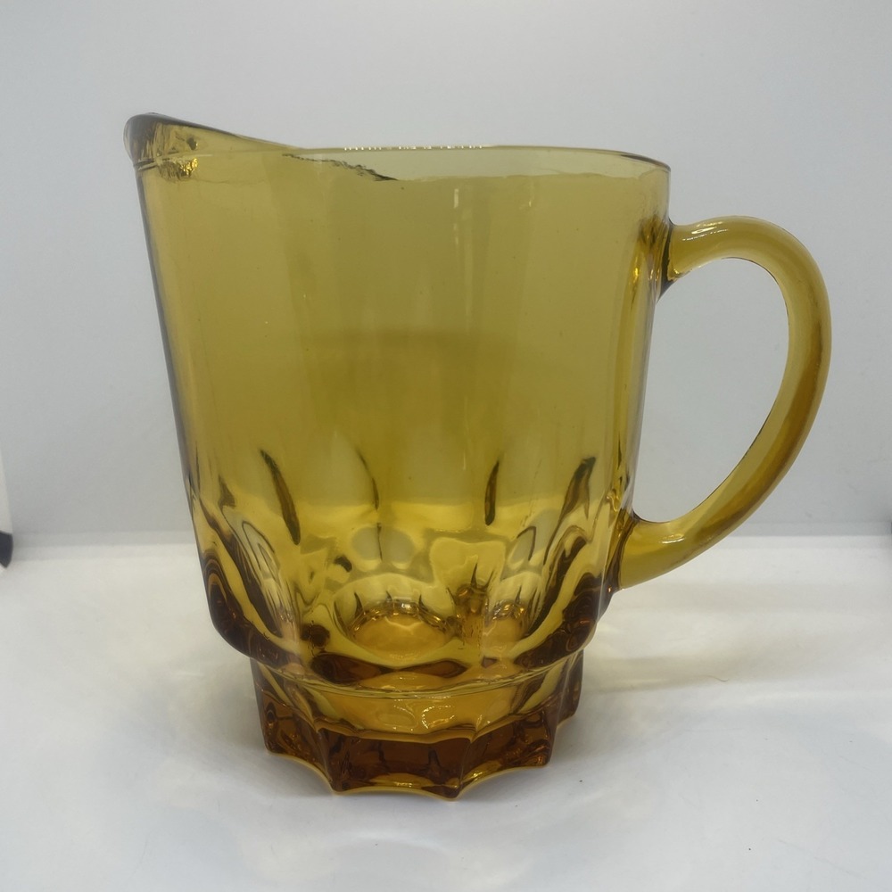 VTG HAZEL ATLAS Amber Glass Thumbprint 64oz Pitcher Heavy Boho Chic Pitcher